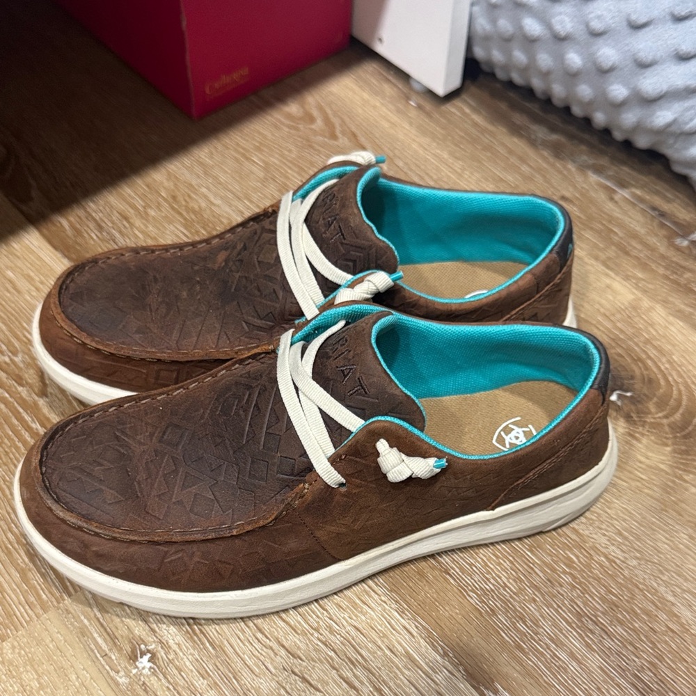 Ariat Brown Slip-On Loafers with Teal Lining